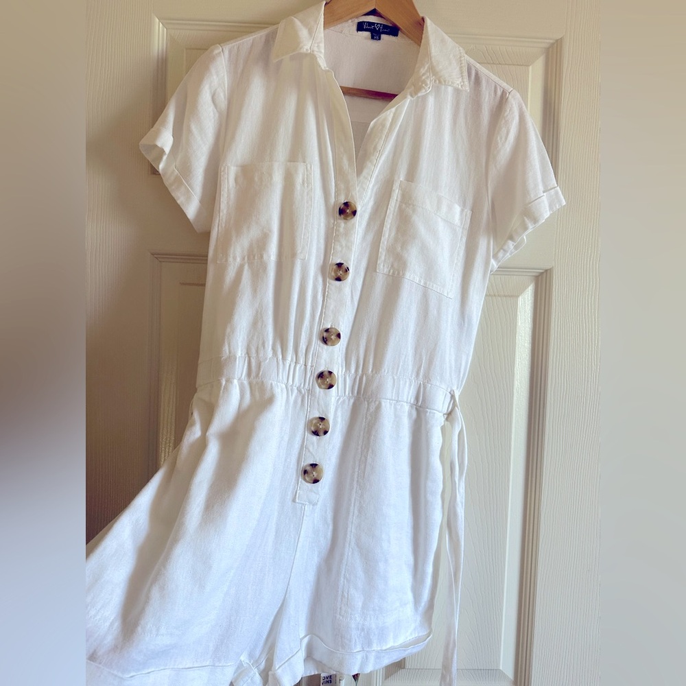White Button Down Rompers With Ribbon, Size Small - image 1